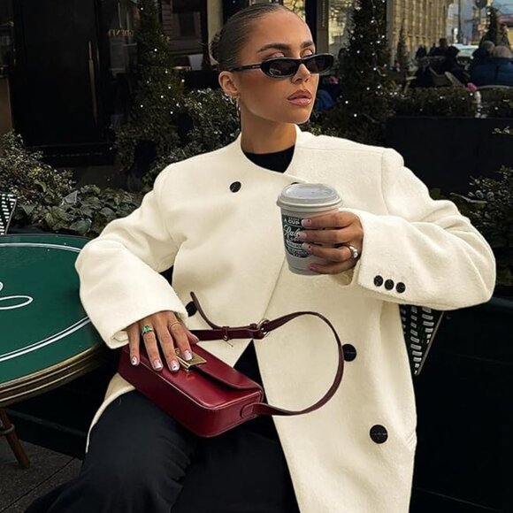 **Cicy Bell**   Fall Oversized Collarless Blazer Jackets Double Breasted NWT M - Picture 5 of 9